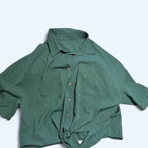 Green Button-Up Shirt short set